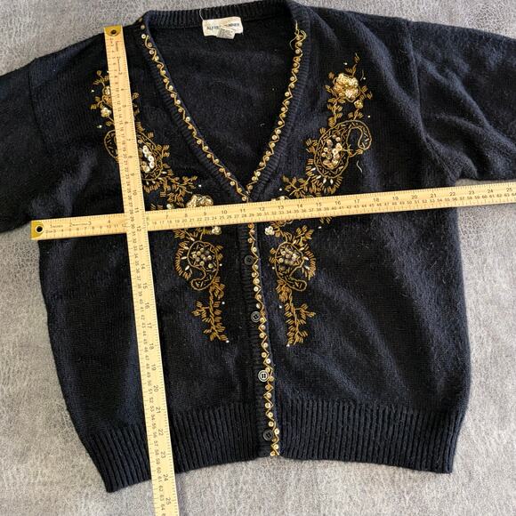 Vintage Alfred Dunner Embroidered Sequin Cardigan Sweater - Picture 4 of 6